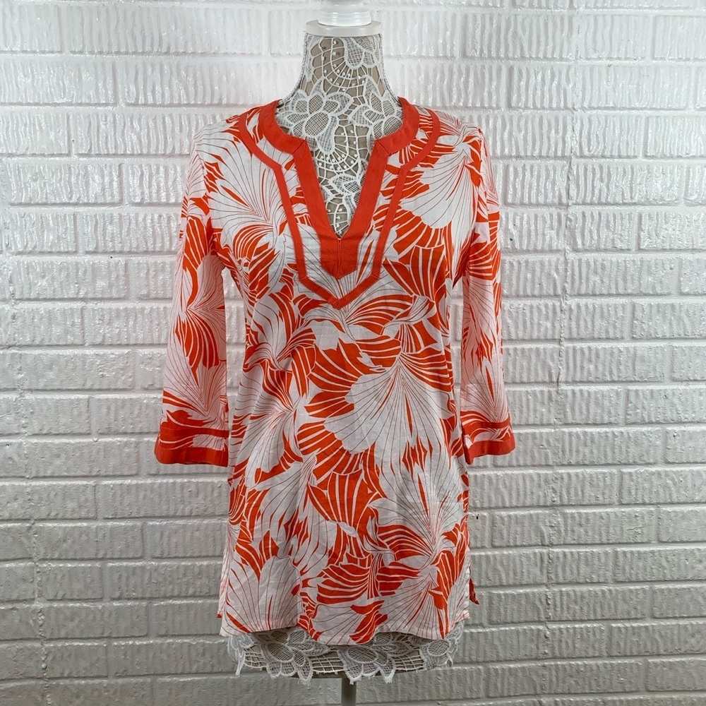 J. Crew Factory Printed V-neck Tunic Small Orange